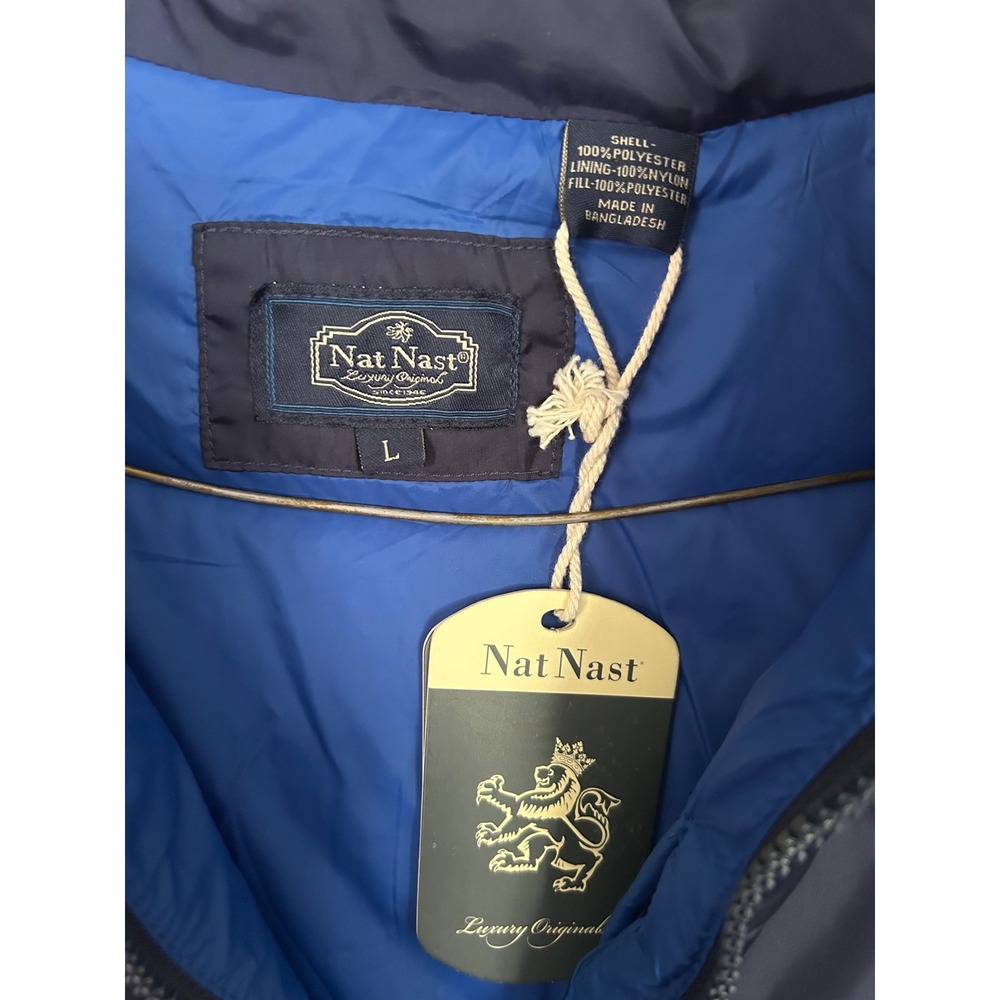 Nat Nast Mens Navy Blue Puffer Vest Luxury Originals Full Zip Quilted Jacket L - Picture 3 of 4